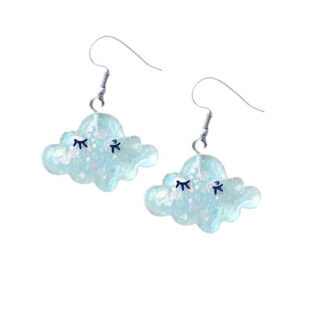 CLOUD EARRINGS WITH WINKING FACE